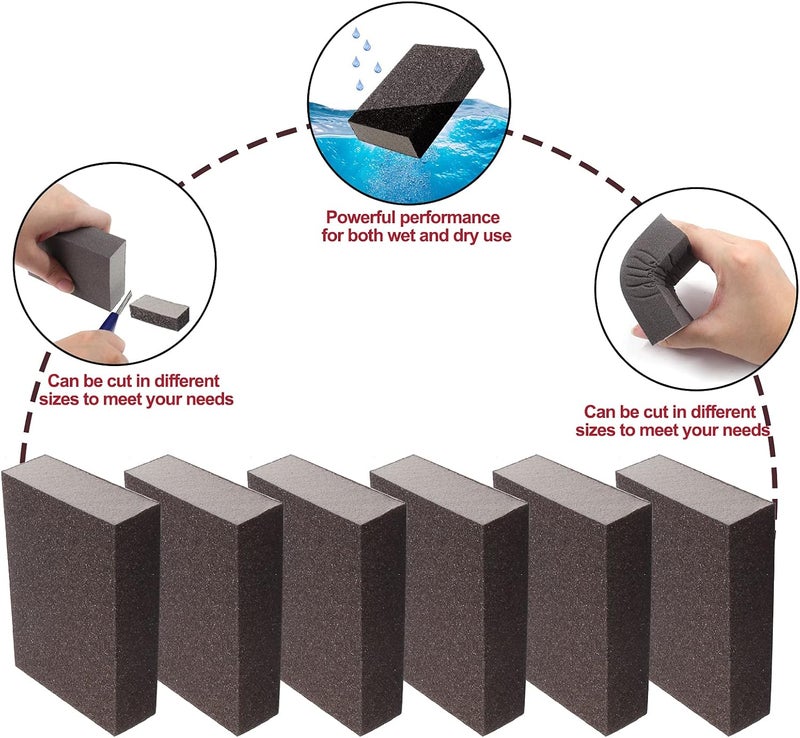 Jersvimc 100 Grit Medium Sanding Block - 12Pcs, Wet Dry Sanding Sponge Foam Sandpaper Block Washable & Reusable Sandpaper Sponge for Drywall Wood Plastic Metal Furniture - Image 4
